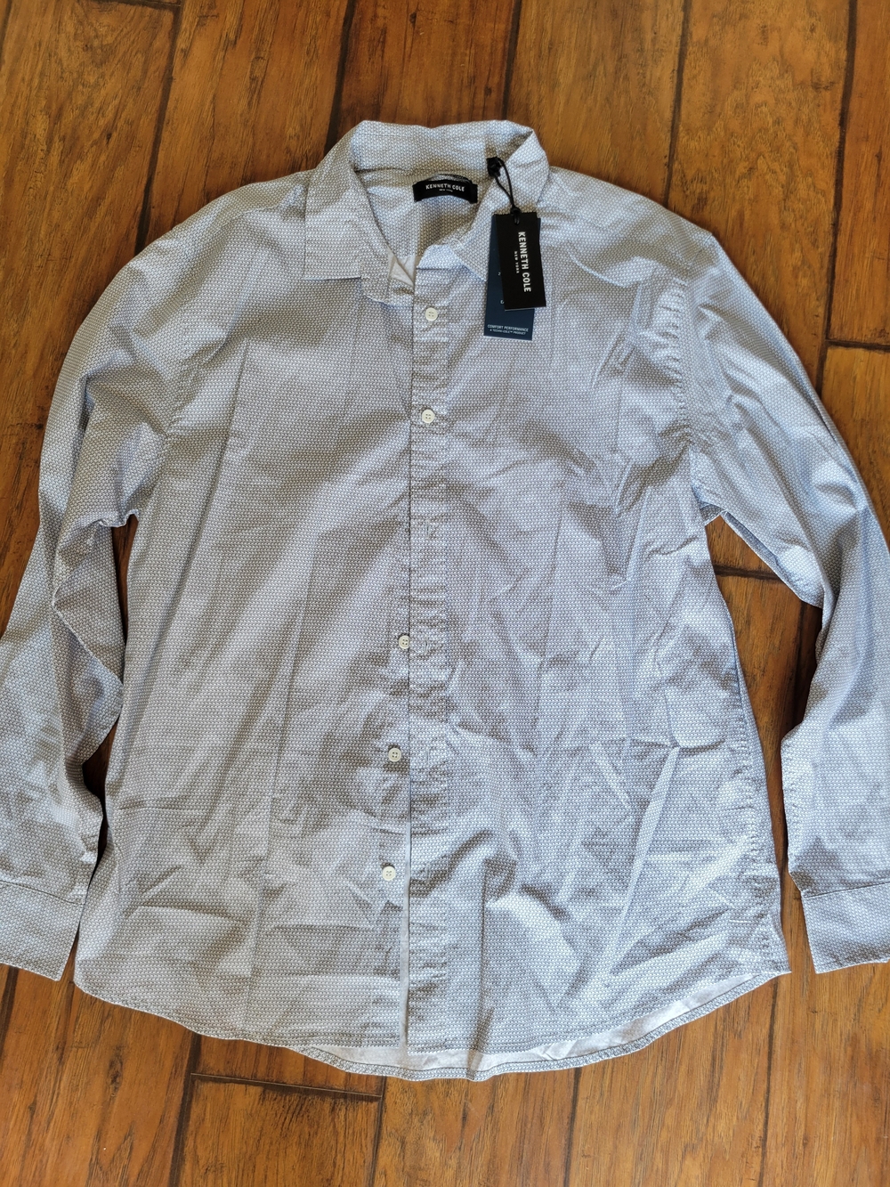 Kenneth Cole Men's Light Blue Micro-Pattern Button-Down Dress Shirt